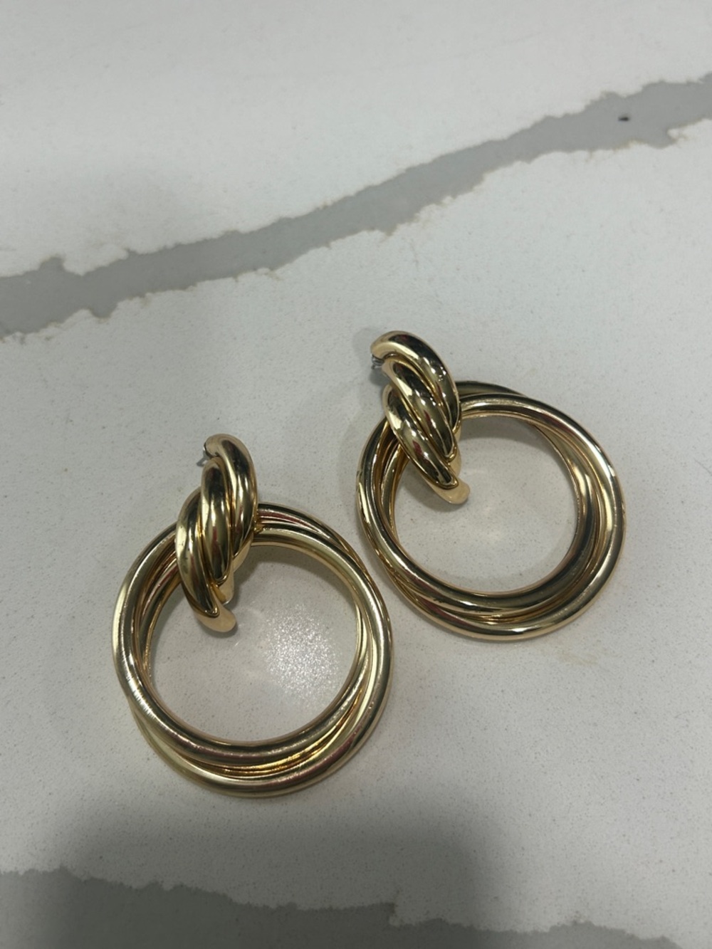 Gold Double-Ring Knot Drop Earrings - Women Jewelry